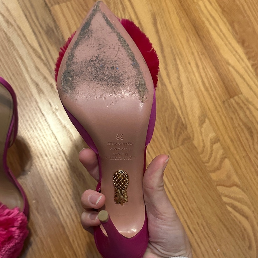 Aquazzura Fuchsia Pom Pom Heels - Picture 3 of 10